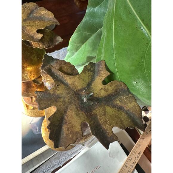 Vintage Gold Leaf Gilded Pear Candle Holders centerpiece set 2 fall decor 11x4” - Picture 7 of 11